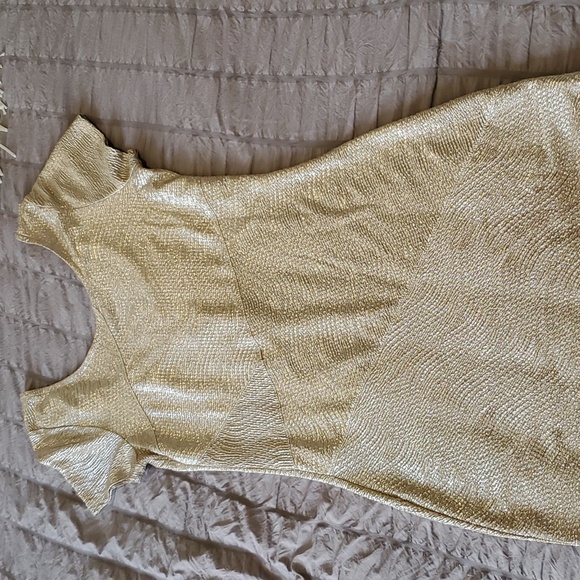 Free People champagne Metallic mini dress size tag missing see measurements EUC - Picture 7 of 9
